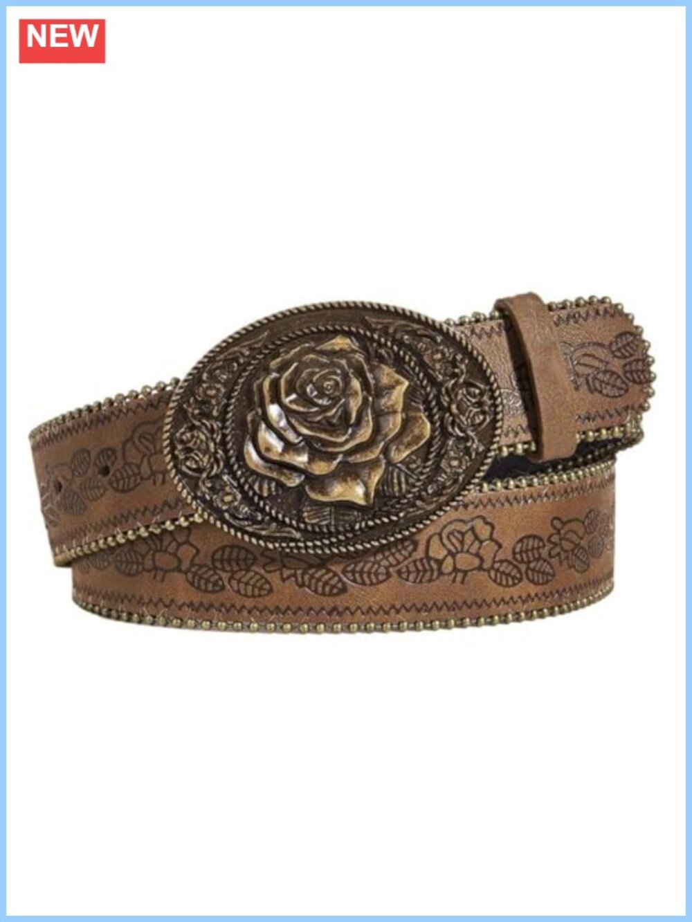 Western Belt with Heart Embossed Buckle PU Leather Adjustable